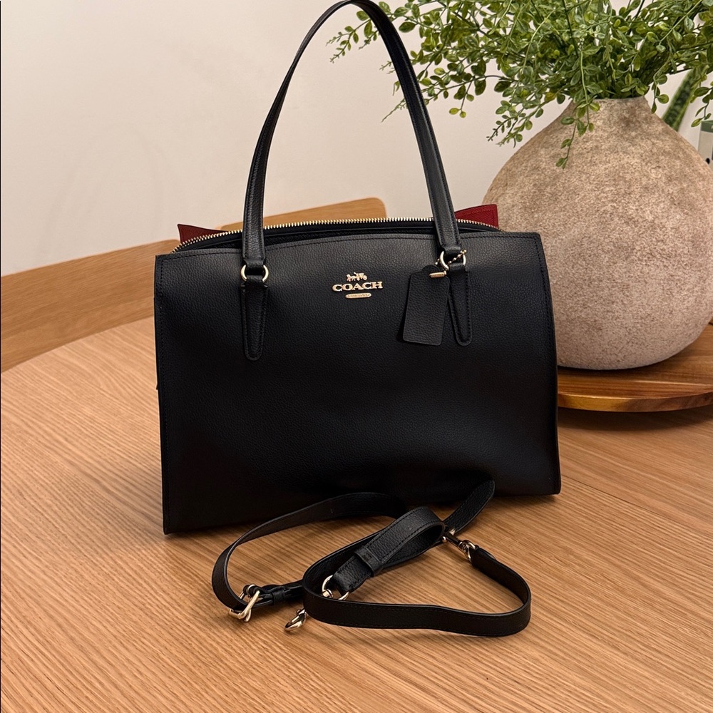 Coach Black Leather Handbag with Gold Accents